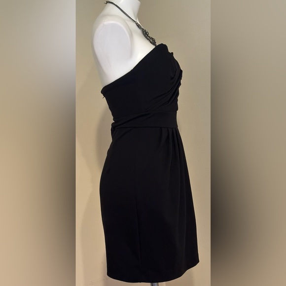 H&M Black sweet Heart Cross Over Pleated Mini Dress Sz 6  Zipper In Back - Picture 4 of 11